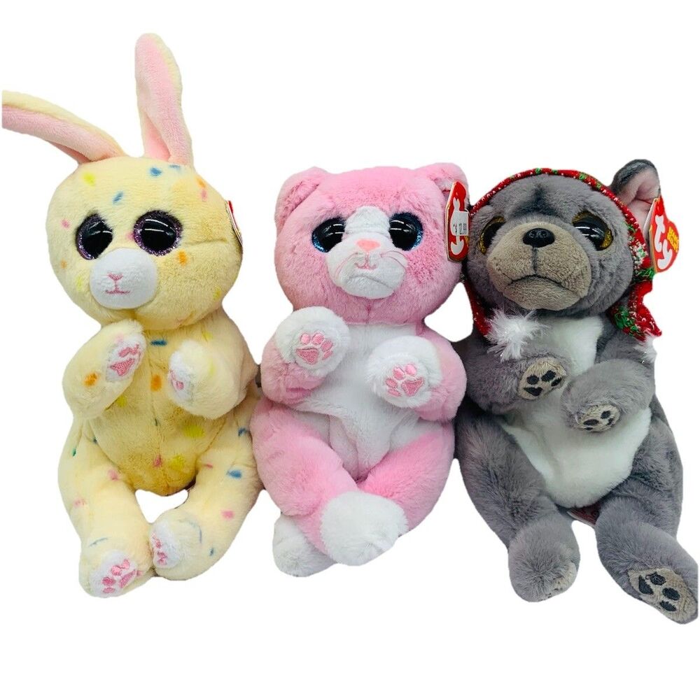 Ty Beanie Baby Bellies 6” NORDIC the Christmas Dog Lillibelle Cat & Cream Bunny